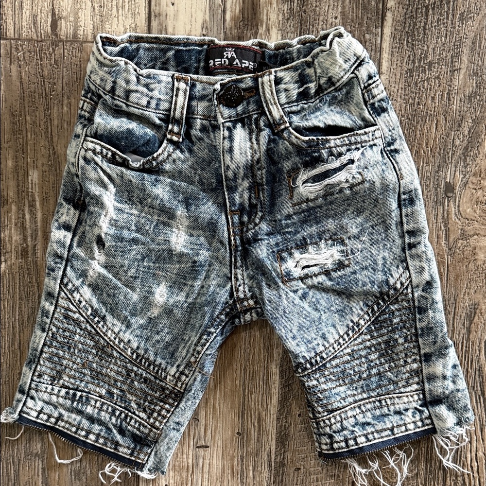 Red Ape Kids Acid-Wash Distressed Denim Shorts - Blue 3T